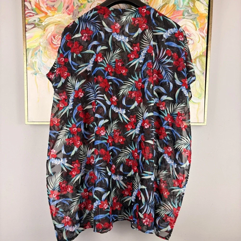Tommy Bahama Black Floral Lace-Up Swim Coverup